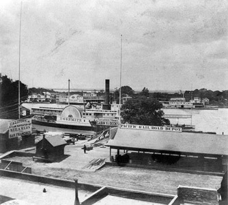 Steamer landing, and Pacific Railroad Depot - Sacramento City, courtesy Library of Congress (LC-USZ62-26908)